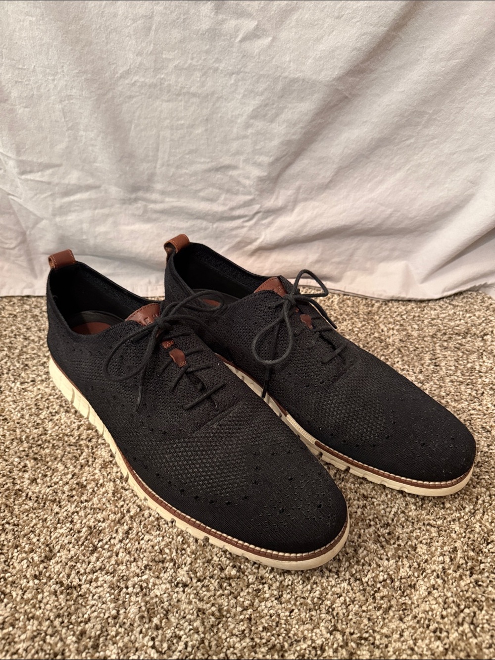 Cole Haan Black Knit Lace-Up Dress Shoes with Brown Trim